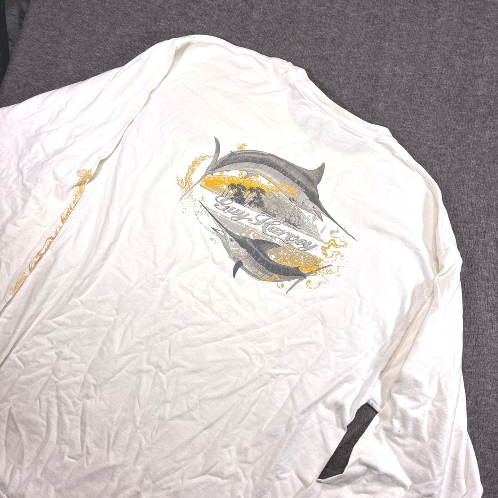 Vintage Guy Harvey Long Sleeve T-Shirt Mens XL White Marlin Fishing Pocket Tee